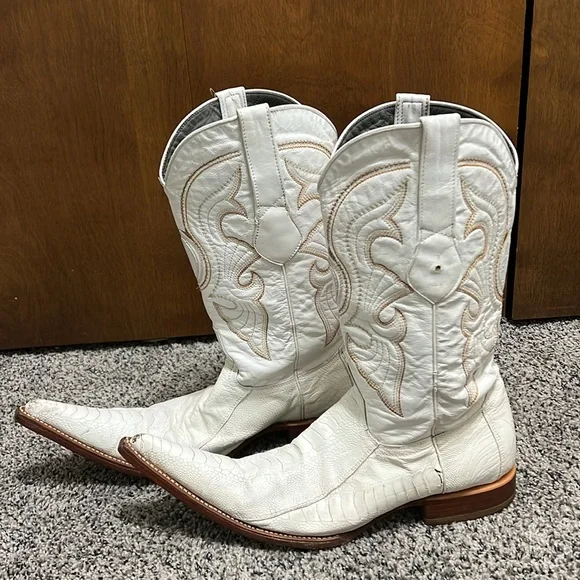 Los Altos Women’s Cowboy Boots Genuine Ostrich 3X Toe White Boots - Picture 4 of 10